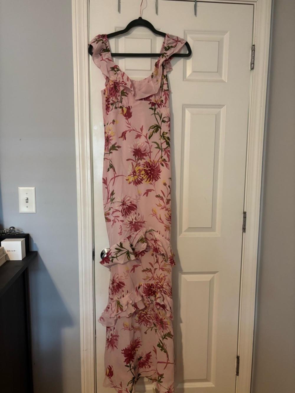 Reformation Pink Floral Maxi Dress with Ruffle Detail